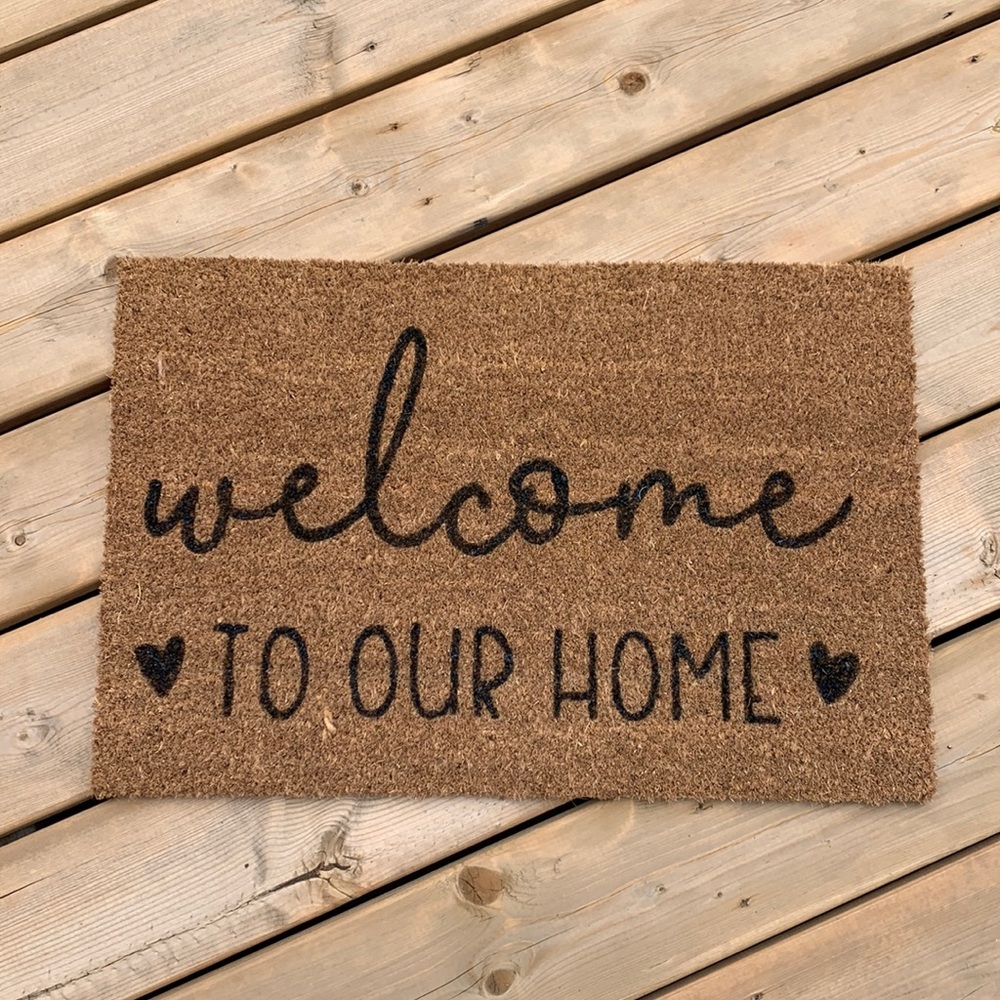 Handcrafted outdoor mat "Welcome to our Home", made with love :)